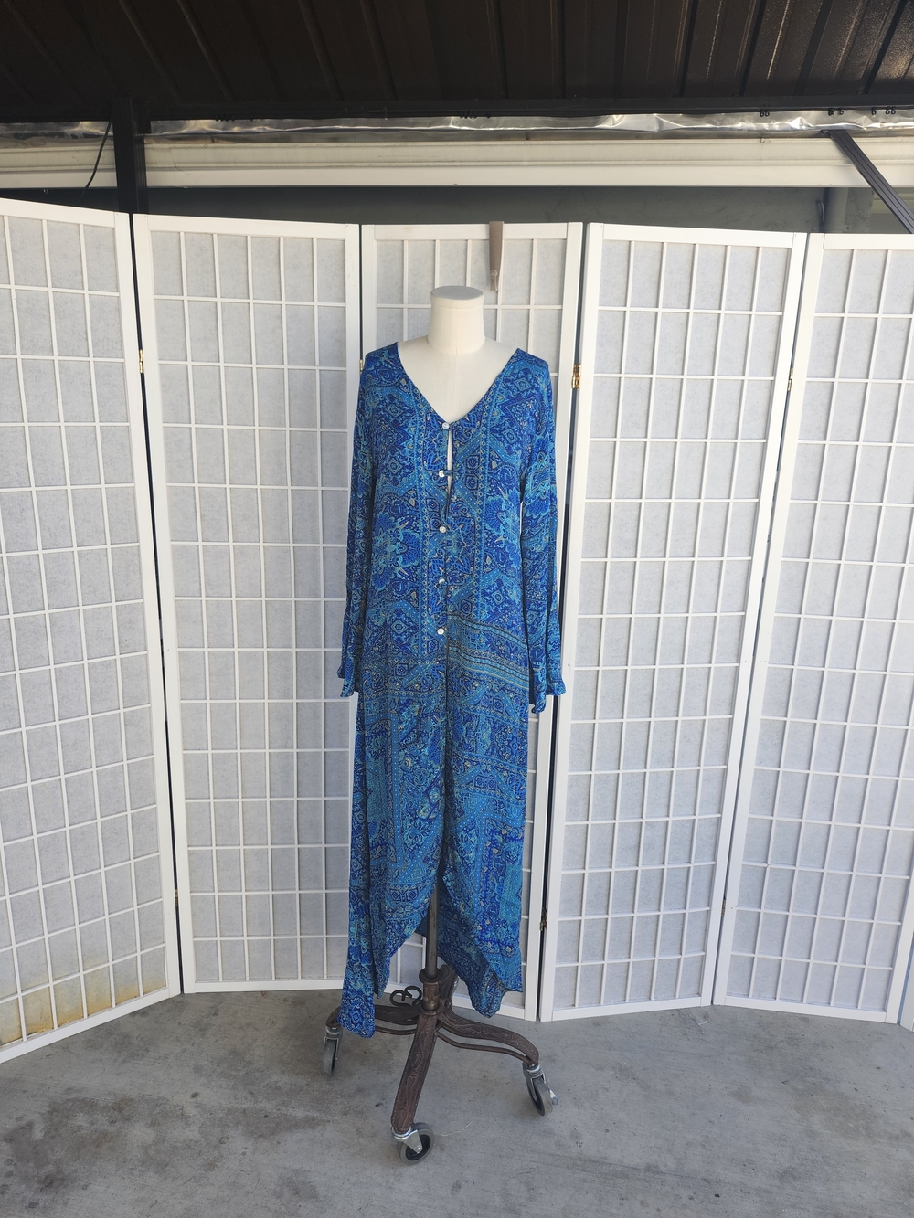Clicquot Kimono Blue Bohemian Button-Front Maxi Dress